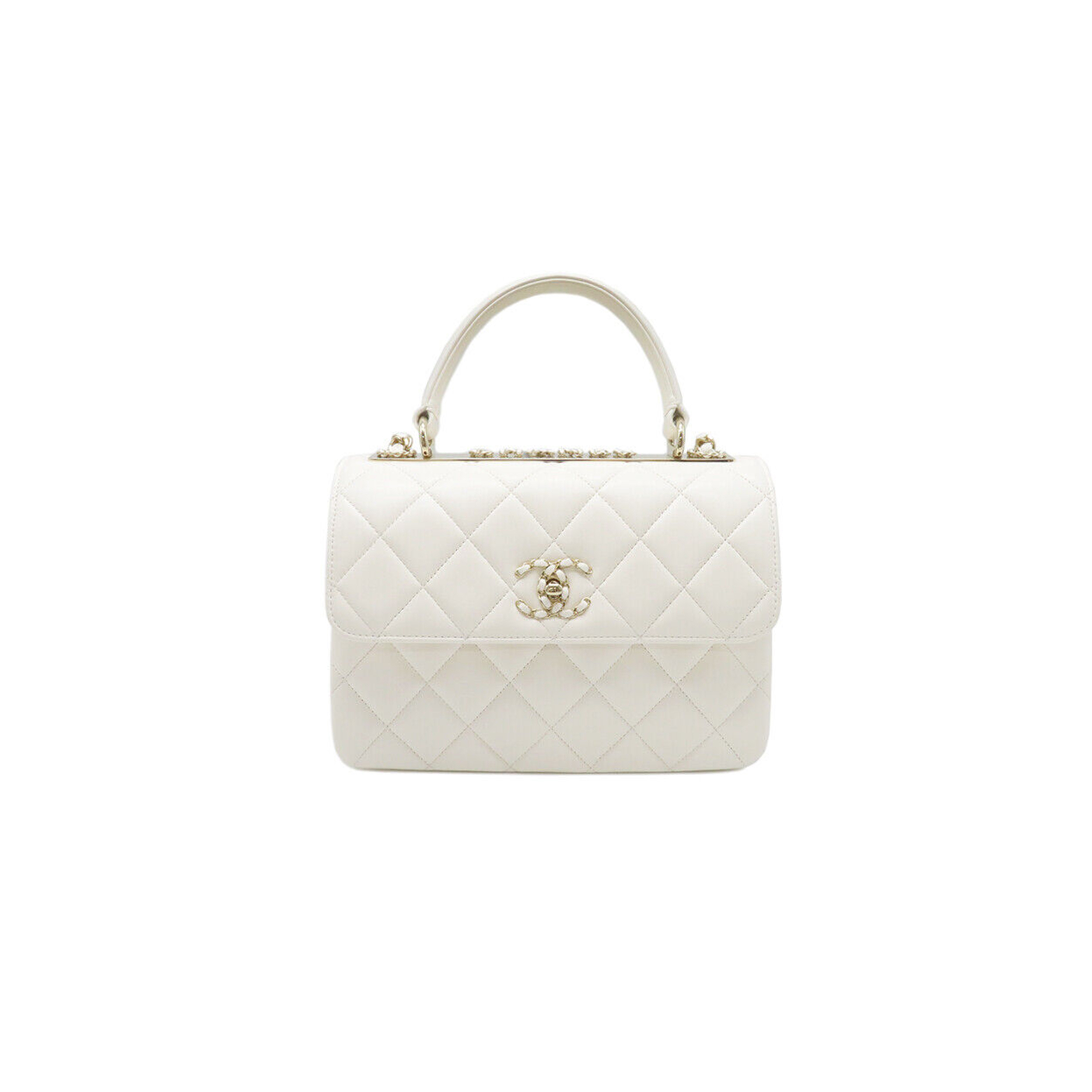 Ch*el 2way bag top handle flap bag lambskin white as4654 (25*16*9cm)